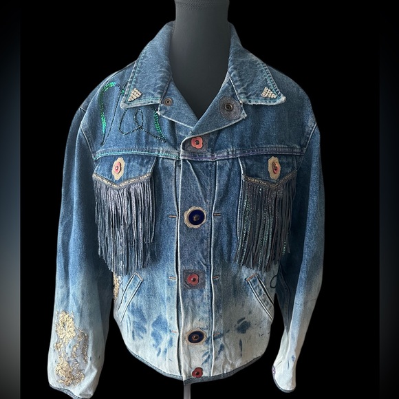 Vintage Roberto Cavalli 1980s tiger fringe denim jacket of dreams - Picture 4 of 13